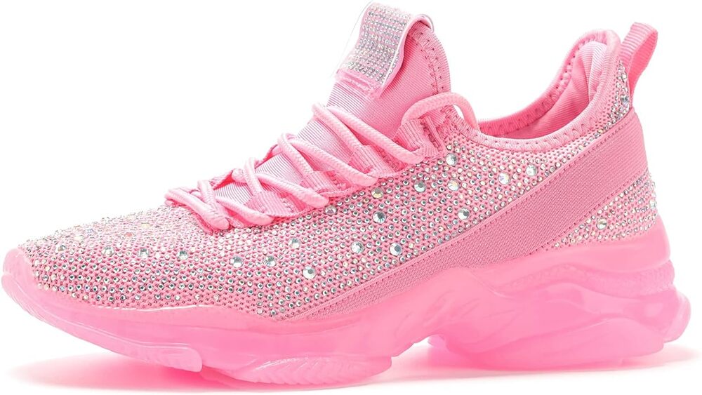 BRAND NEW***- Women Rhinestone Mesh Slip On Walking Shoes - Pink Size 6